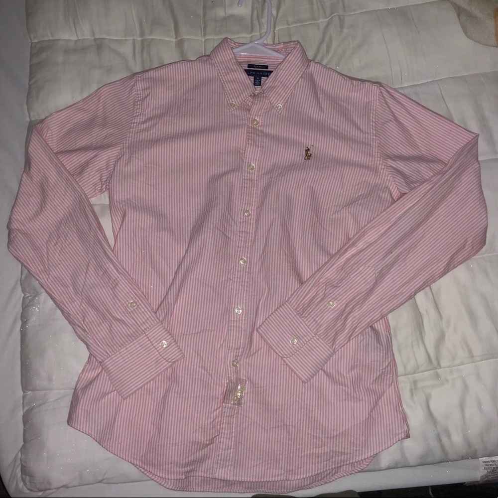 Ralph Lauren Pink Stripped Button Down Slim Fit